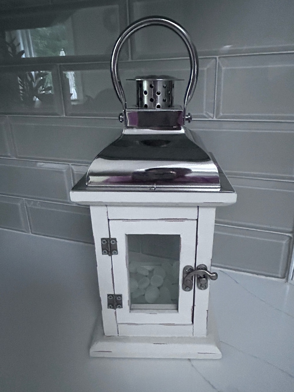 White and Silver Decorative Lantern - Home Accents